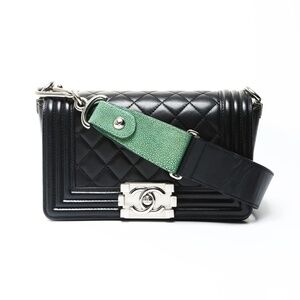 CHANEL 16th Series 2012 Boy Lambskin Mini Stingray Shoulder Bag in Black